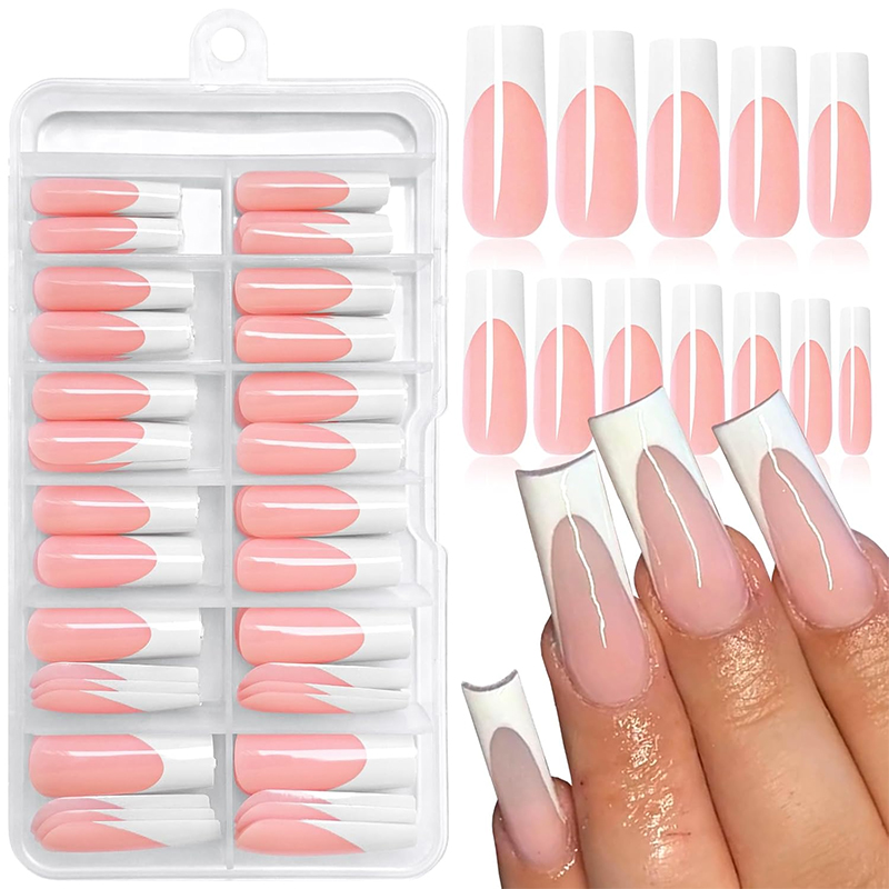 Conjunto De Unhas Falsas Quadradas Longas E Brilhantes , Colorblock De 120 Unidades/Caixa , Prensa Elegante Em Para Mulh