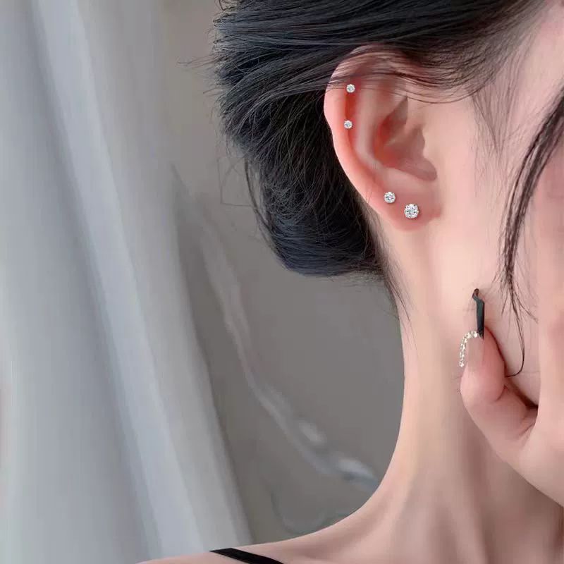 Detalhes do Brincos Cz Banhados A Prata De 4 Pinos Para Mulheres , Hipoalergênicos , Minimalistas , Versáteis , Elegantes