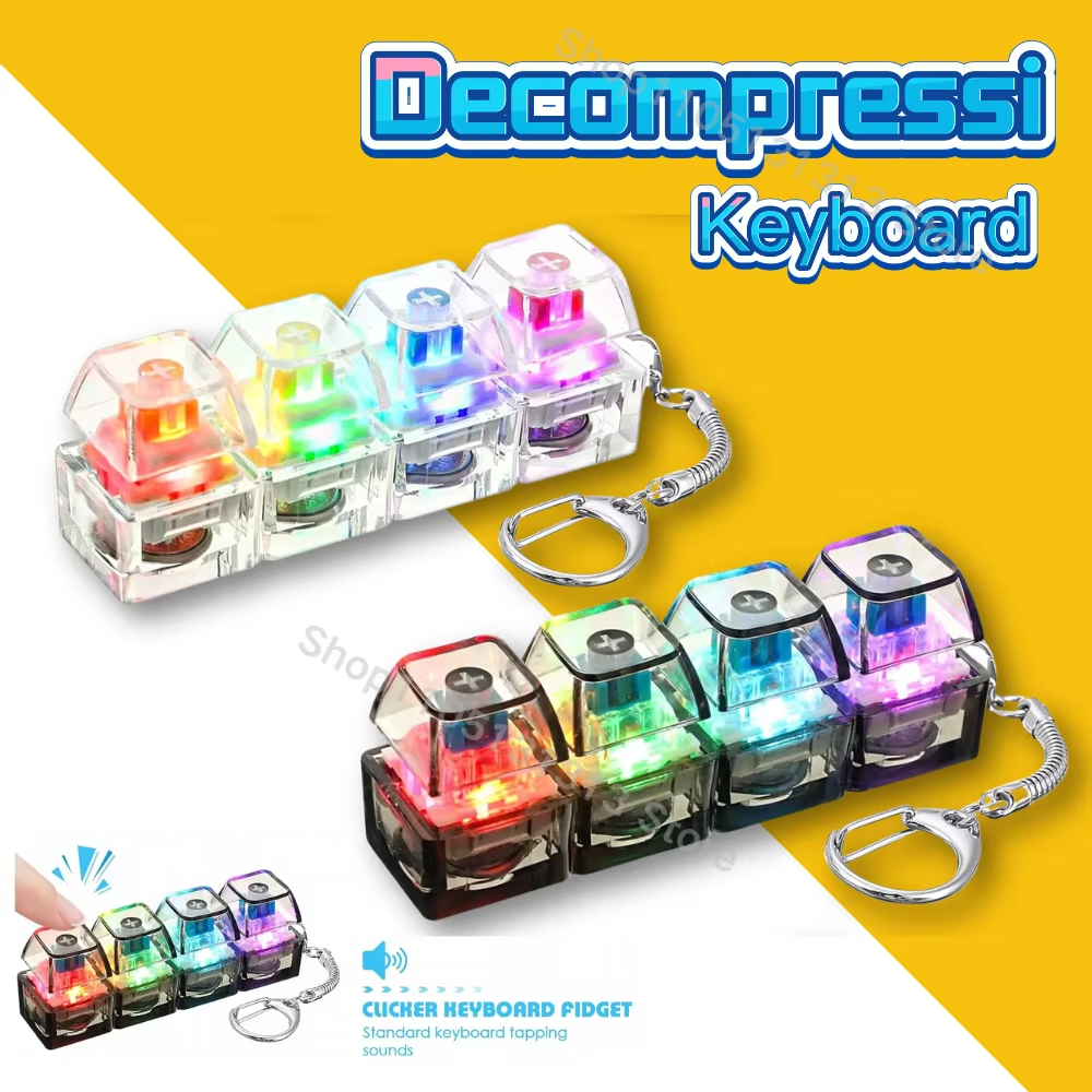 Teclado Adulto Fidget Clicker Toy Com Luz LED Silencioso E Alto Keychain Cube Mecânico Key Button Stress Relief Gift Par