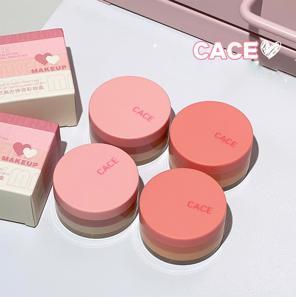 Nova Paleta de Maquiagem 3 em 1 CACE, Blush, Iluminador e Contorno Tudo-em-Um, Maquiagem Facial Diária Duradoura e