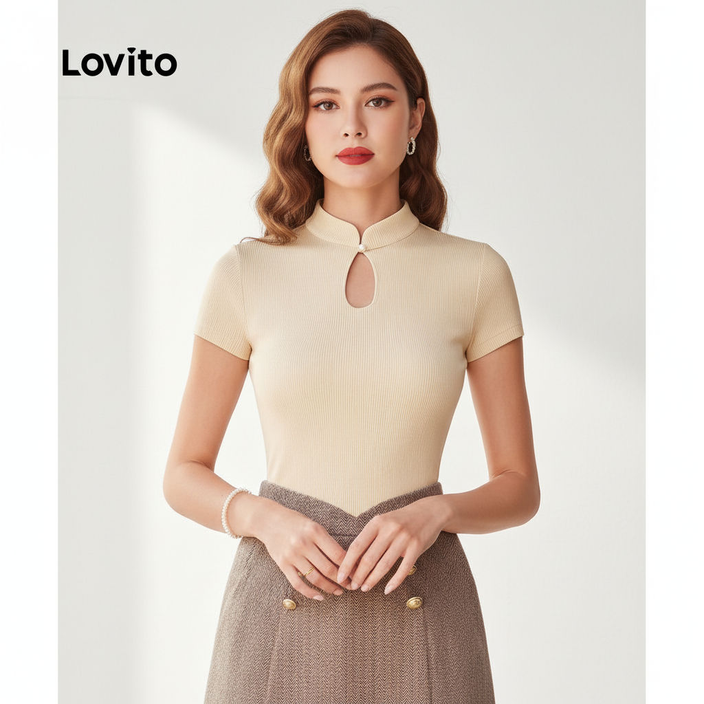 Lovito Blusa Sofisticada com Estampa Oriental Cheongsam Qipao Primavera/verão Damasco Feminina L157LD335 em Oferta na Shopee