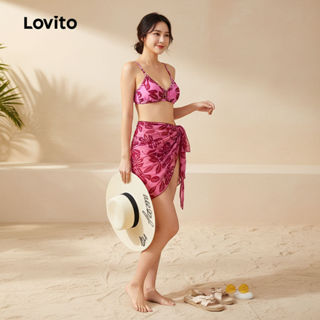 Lovito Biquíni Sexy 3 Peças Rosa com Amarração para Mulheres Primavera/Verão LNE126022 em Oferta na Shopee