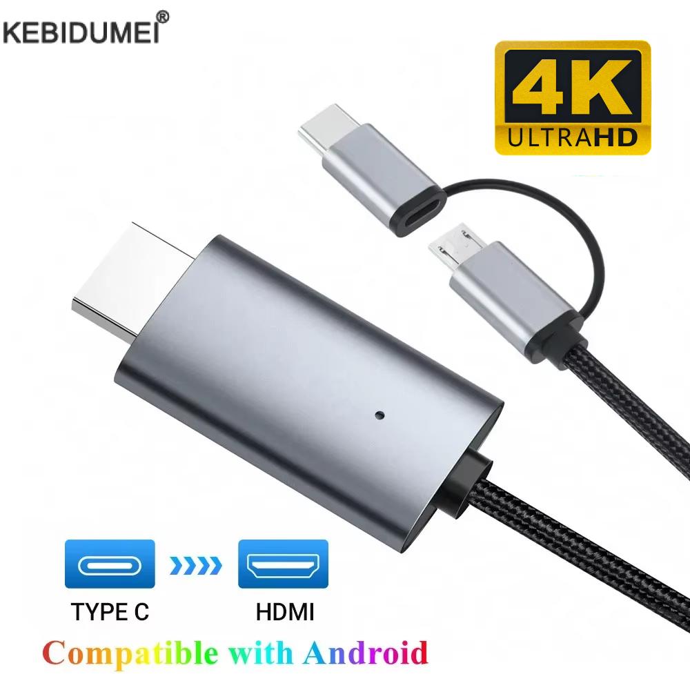 Cabo HD Tipo C/Micro USB para HDMI compatível com dongle de streaming de TV para celular Android e tablet em HD para em Oferta na Shopee