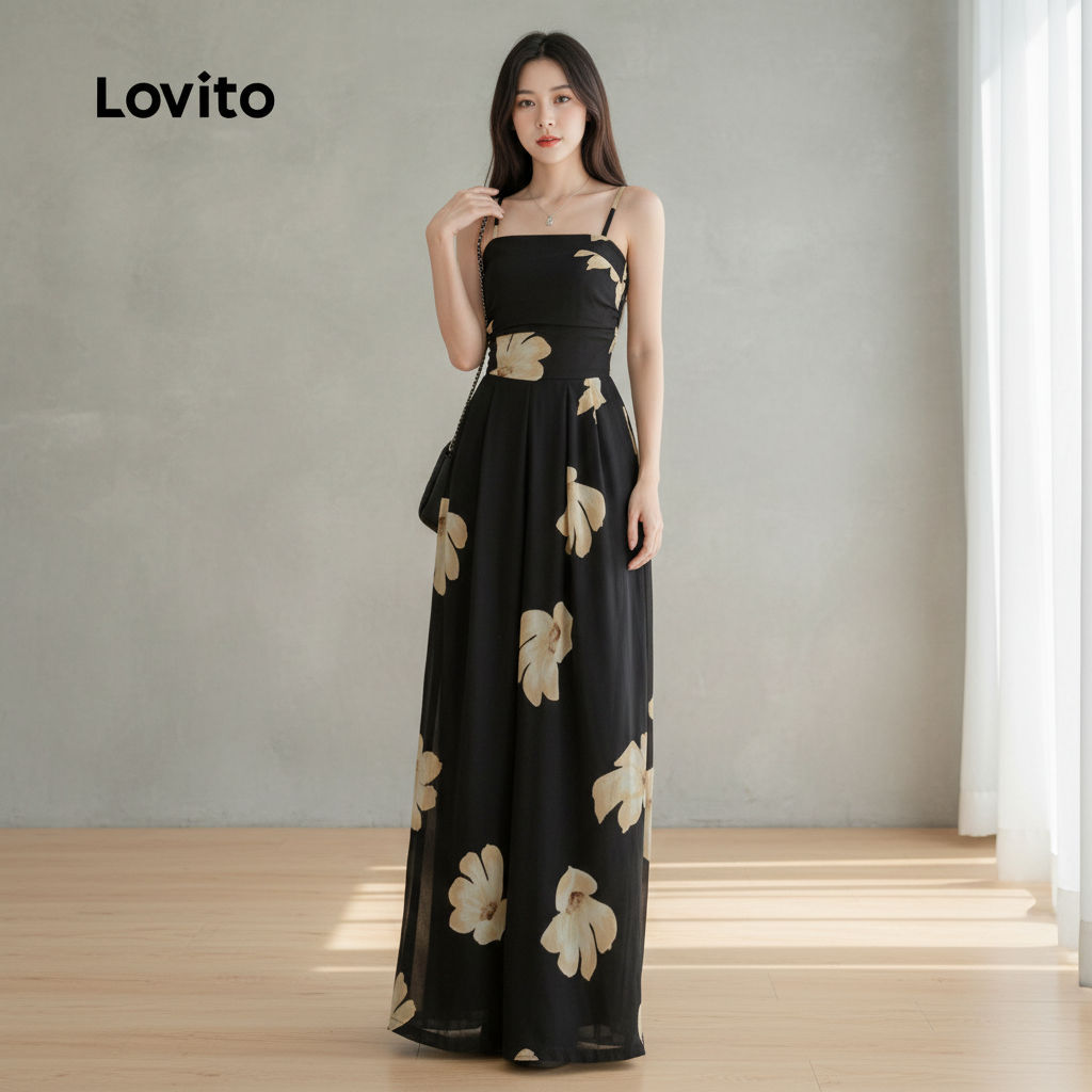 Lovito Macacão Feminino Estampa Floral Delicada Elegante LNE73839 em Oferta na Shopee