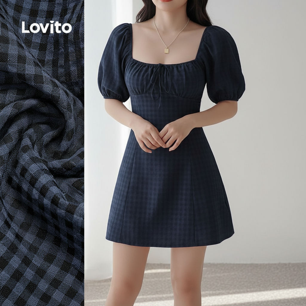Lovito Casual Vestido Feminino Azul Jacquard Primavera/Verão L164ED070