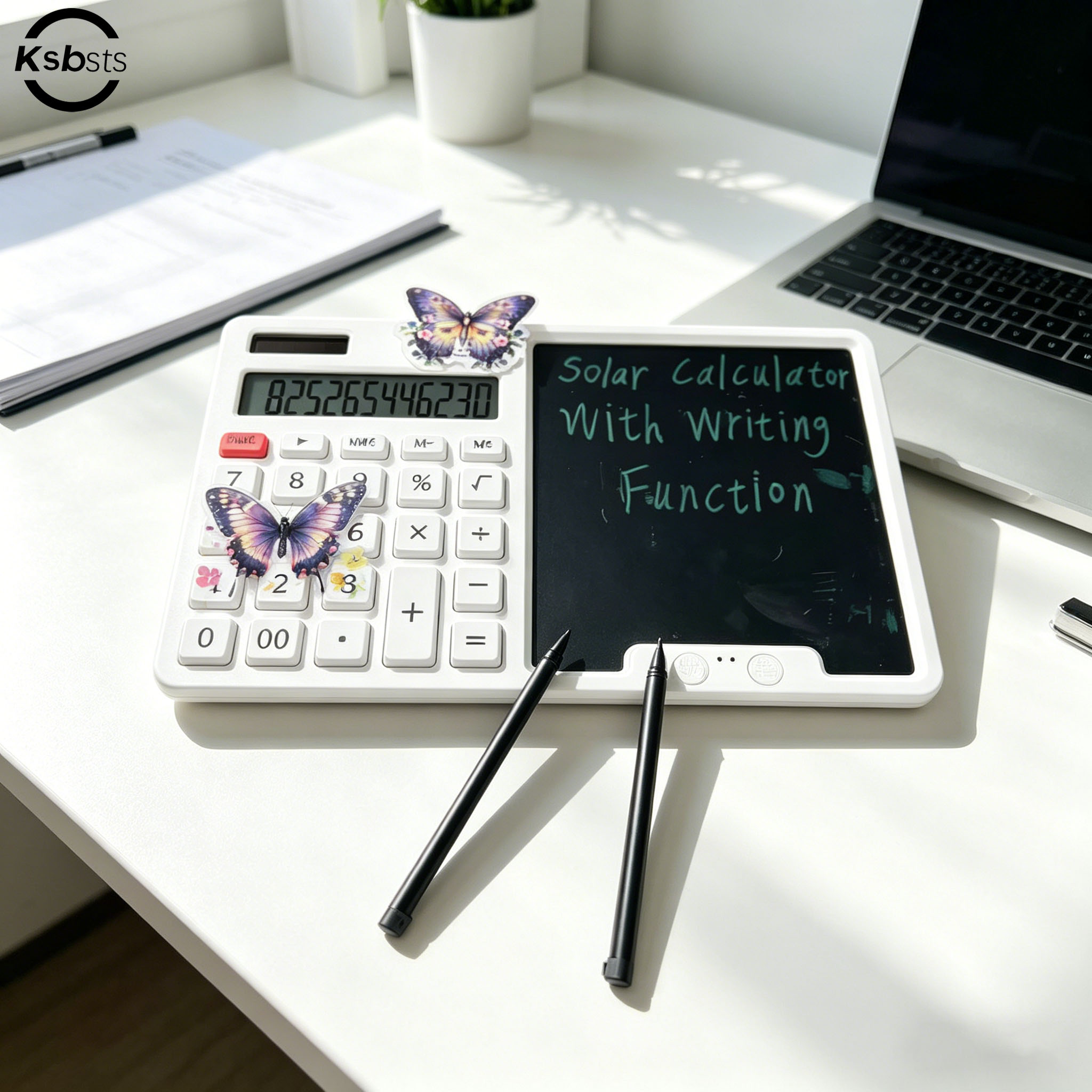 Calculadora Solar De 12 Dígitos Com Tablet De Escrita , Design 2 Em 1 , Adesivos De Borboleta Grátis , Para Escola , Esc