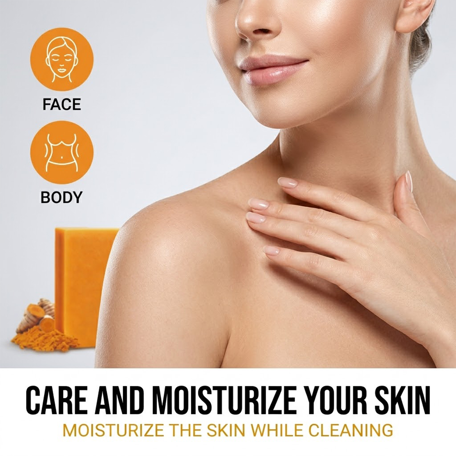 Sabonete em barra de limpeza facial com cúrcuma, ácido kójico e essência hidratante, que limpa a pele, deixa-a fresca,