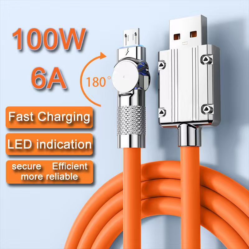 100 W 180 ° Rotação USB Cabo de Carregamento Super Rápido para Redmi Oppo Huawei Samsung Galaxy Lg Celular