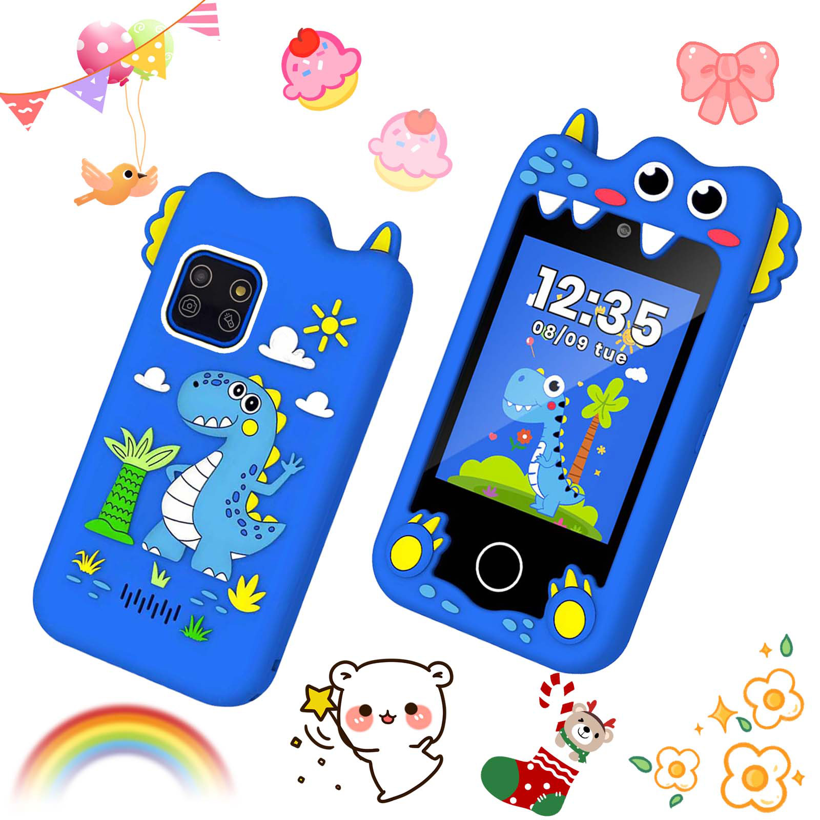 Smartphone Educacional Infantil com Câmera Dupla, Iluminação para Selfie, Gravador de Vídeo e Áudio, Jogos Simples,