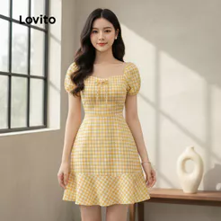 Lovito Casual Vestido Feminino com Babado na Barra para Primavera/Verão Amarelo L164LD100