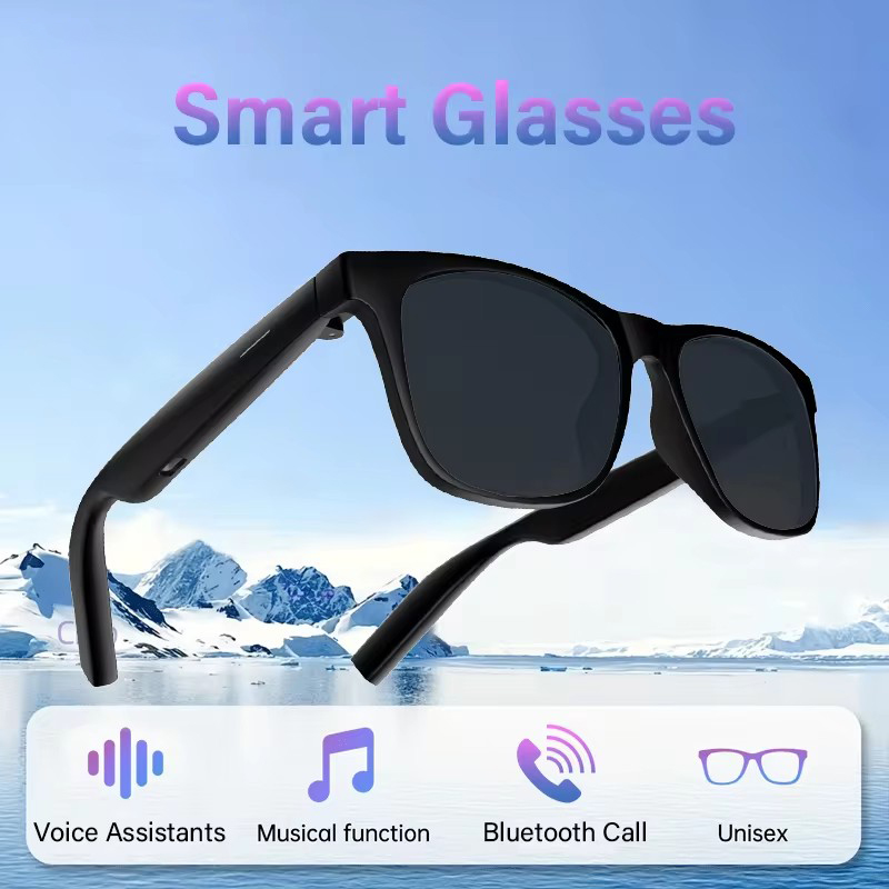Novos Óculos Inteligentes Sem Fio Bluetooth para Ouvir Música e Atender Chamadas, Unissex, Moda, Óculos de Sol com Luz