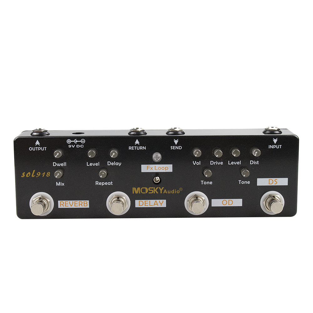 Pedal Multi-Efeitos MOSKY 5 em 1 para Guitarra – Distorção, Delay, Reverb, Overdrive com FX Loop, Carcaça Metálica,