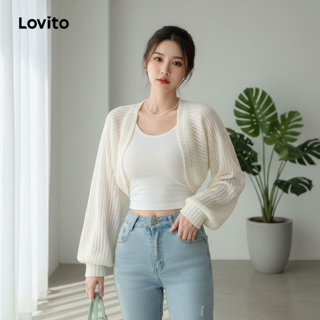 Lovito Cardigãs Casuais Outono/Inverno Damasco para Mulheres L166AD419 em Oferta na Shopee
