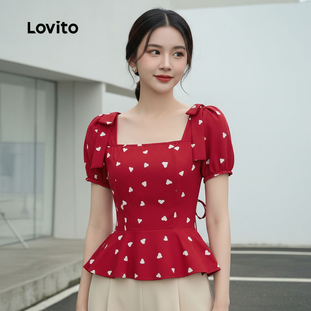 Lovito Blusa Feminina com Renda e Amarração para Primavera/verão L156AD060 em Oferta na Shopee