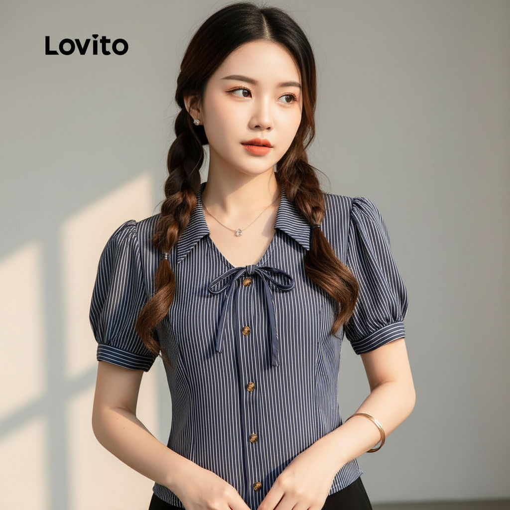 Blusa Feminina Lovito Casual Perfeita Para Primavera Verão Com Botões Frontais Ideal Para Natal E Festas L165ED669 em Oferta na Shopee