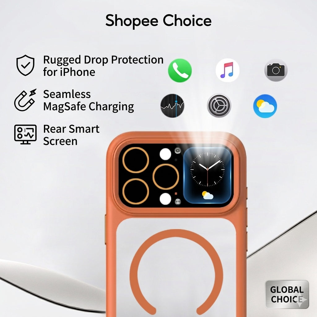 Capa de telefone de carregamento magnético, estojo de exibição inteligente, capa protetora de smartphone multifuncional