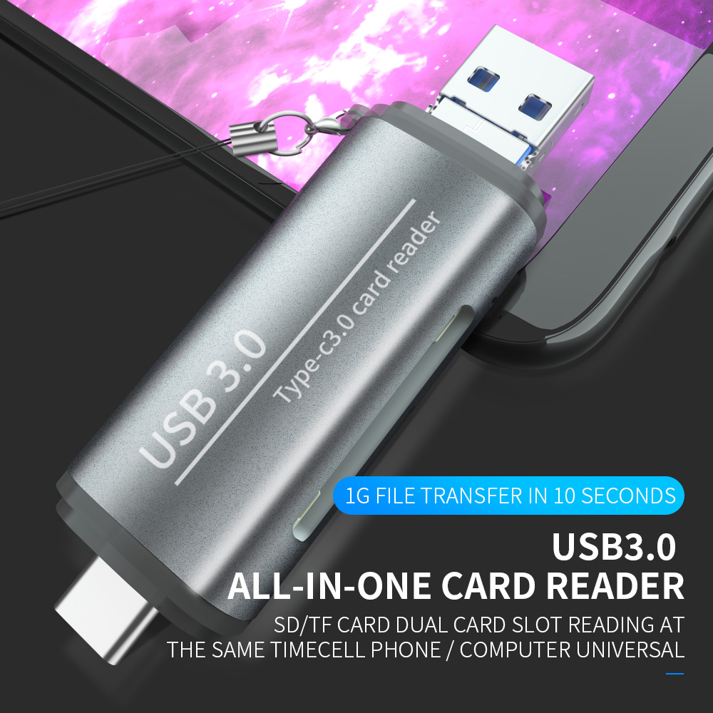 Leitor de Cartões 3 em 1 Tipo C Micro USB 3.0 Adaptador para Cartão TF Micro SD para Celular, PC, Câmera