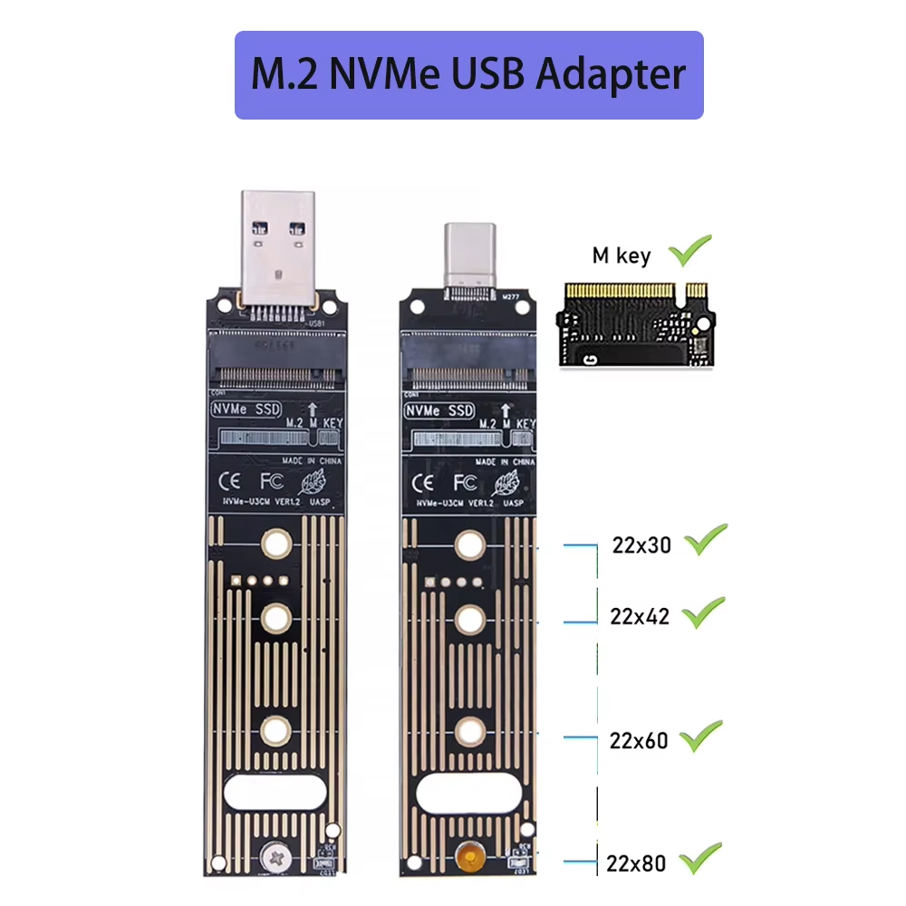 Adaptador SSD M.2 NVME PCIe para USB-A Tipo-C com chip JMS583, leitor de disco rígido 10Gbps USB3.1 Gen 2