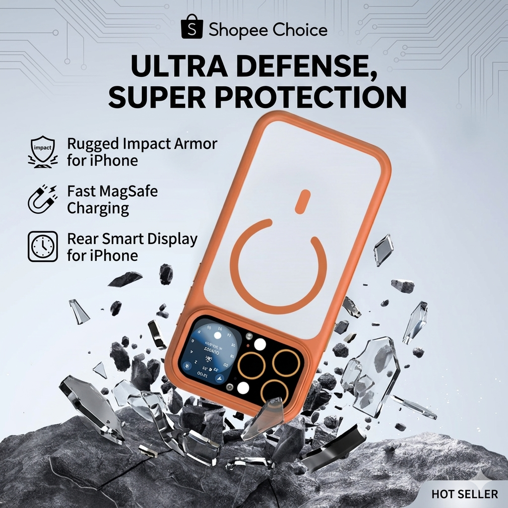 Capa de telefone multifuncional Smart Display com carregamento magnético e tradução por IA