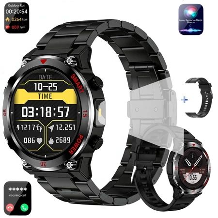 Gt10 2026 Relógio inteligente esportivo com Bluetooth, lanterna, tela de 1,5 polegadas e contador de passos