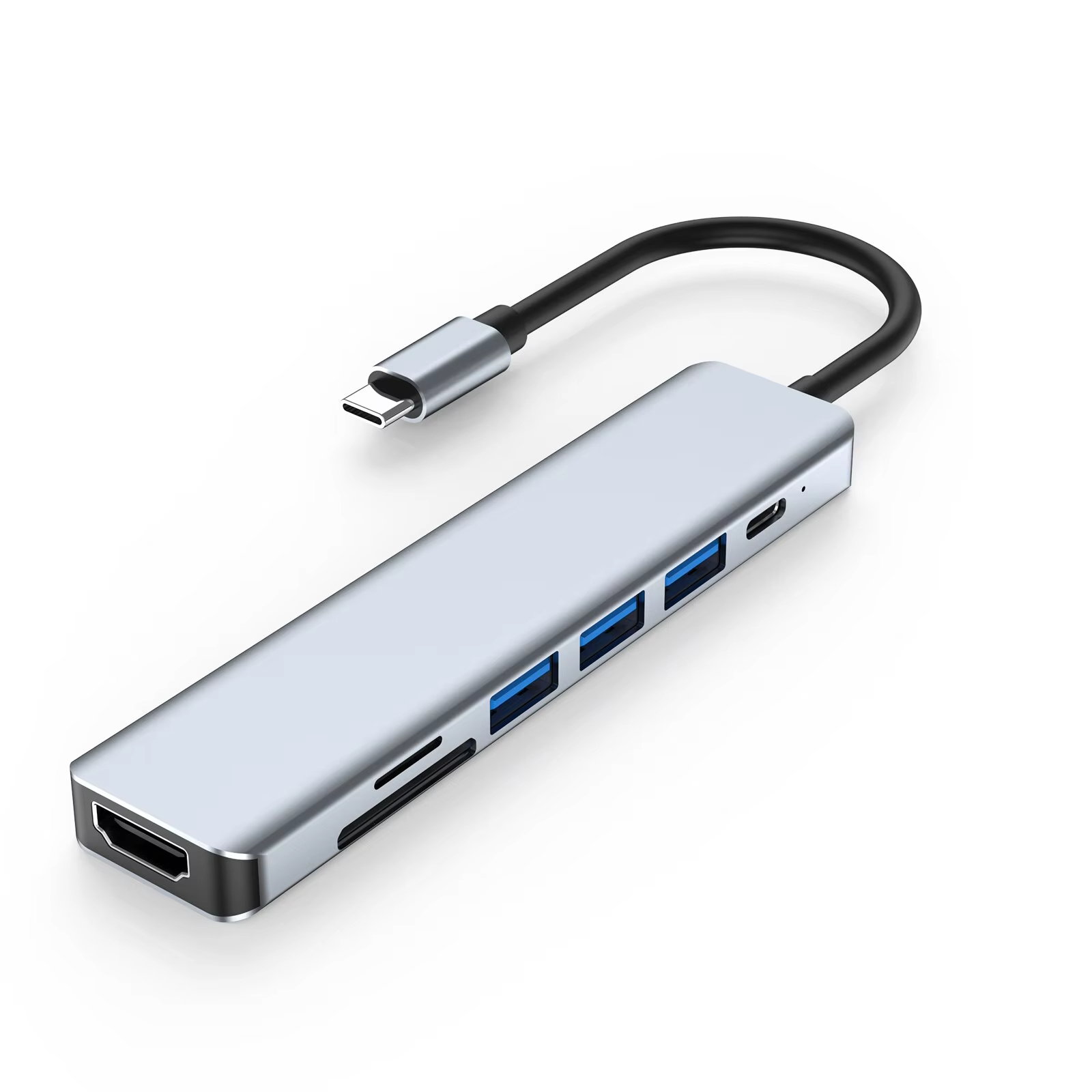 HUB USB Tipo C 7 em 1 Adaptador HDMI USB 3.0/2.0 Leitor de cartões SD/TF para computador, telefone e tablet