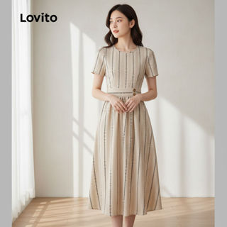 Lovito Vestido Feminino Casual com Botões para Primavera Verão em Damasco L158ED395 em Oferta na Shopee