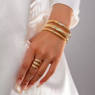 Pulseira De Ouro E Prata De Duas Peças Aberta Com Folha Vintage De Verão Para Mulheres Co…