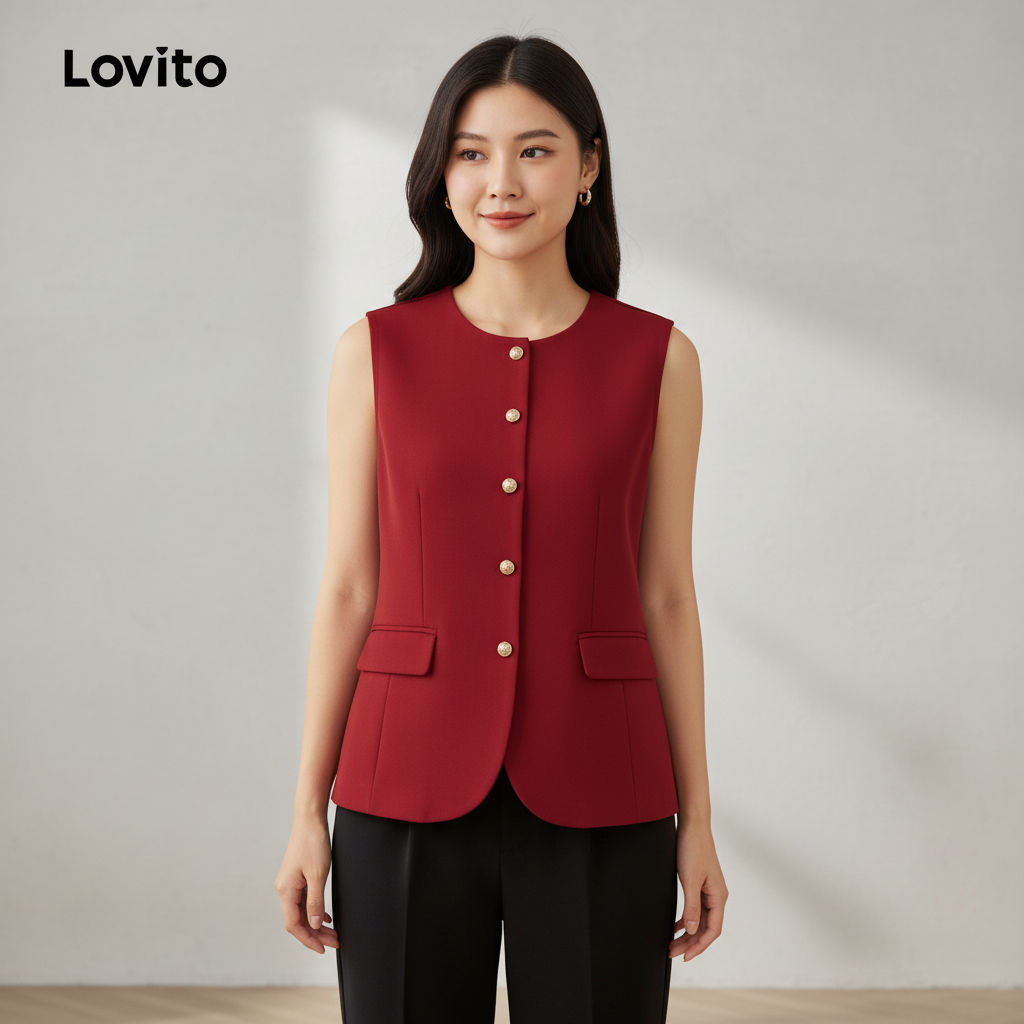 Blusa Feminina Lovito Refine com Botões Frontais Primavera/Verão Vermelho LK2LD422 em Oferta na Shopee