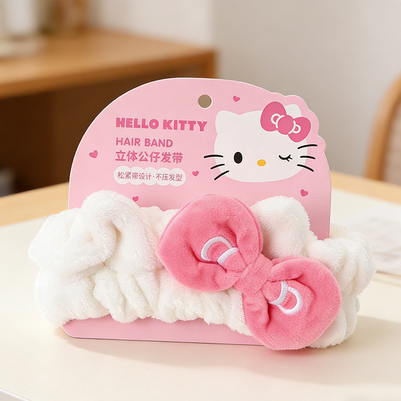 MINISO  sanrio family series - elástico e macio e fofo laço de cabelo de desenho animado (hello kitty, vermelho e rosa)