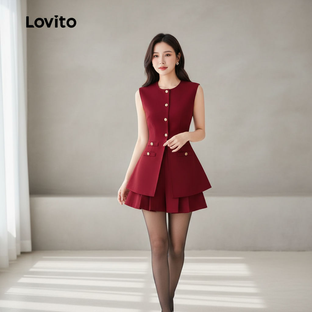 Lovito Conjunto Casual Blusa Ou Calça Plissada Festa Natal Feminina Burgundy L165ED584 em Oferta na Shopee