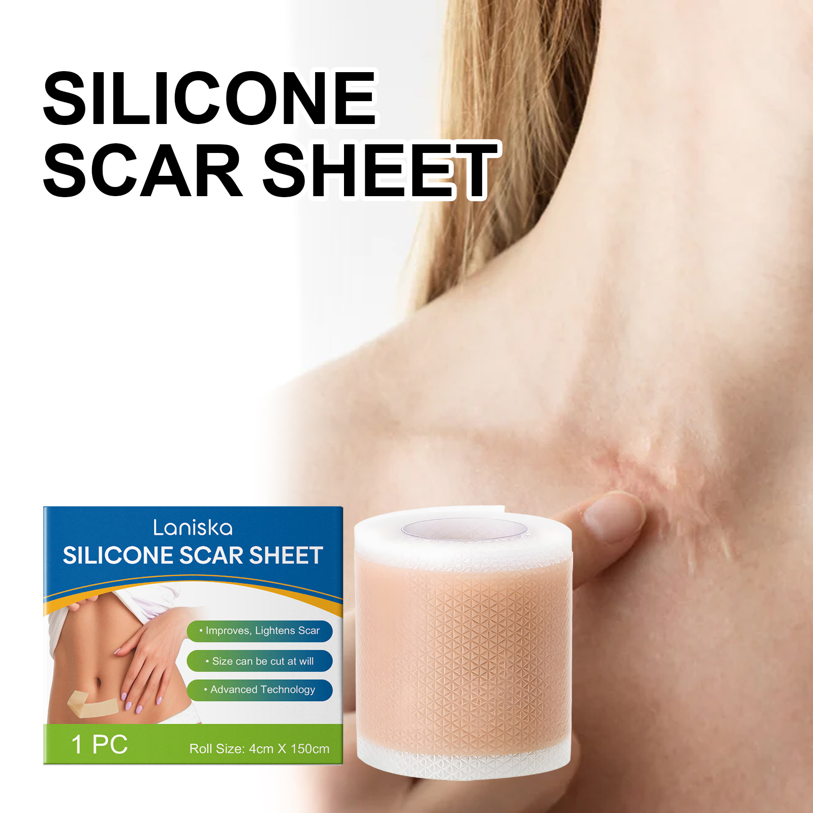 Fita Cirúrgica Avançada Para Cicatrizes De Silicone 4x150cm – Capa E Suporte A Pele , Tira Adesiva Todos Os Tipos Cuidad