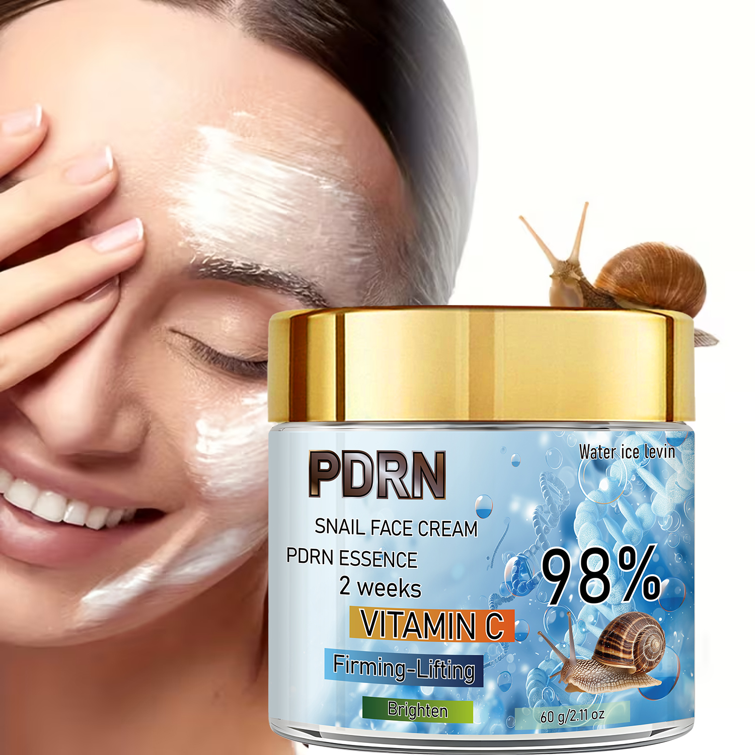 Creme Facial com PDRN, Caracol, 60g, Rico em PDRN e Vitamina C, Formulado para o Rosto, Absorção Rápida