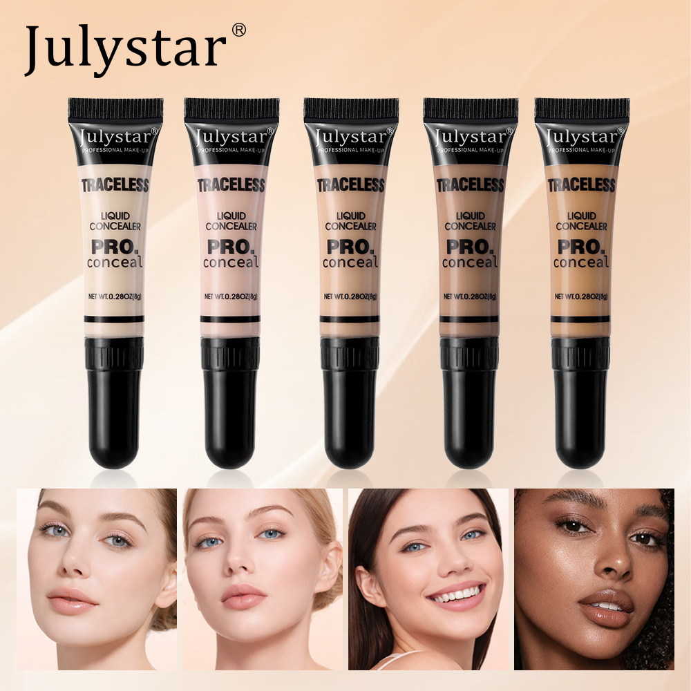 Corretivo Líquido Julystar 5 cores, Corretor de Olheiras, Maquiagem Facial Corrigidora, Cobertura Completa, Ilumina