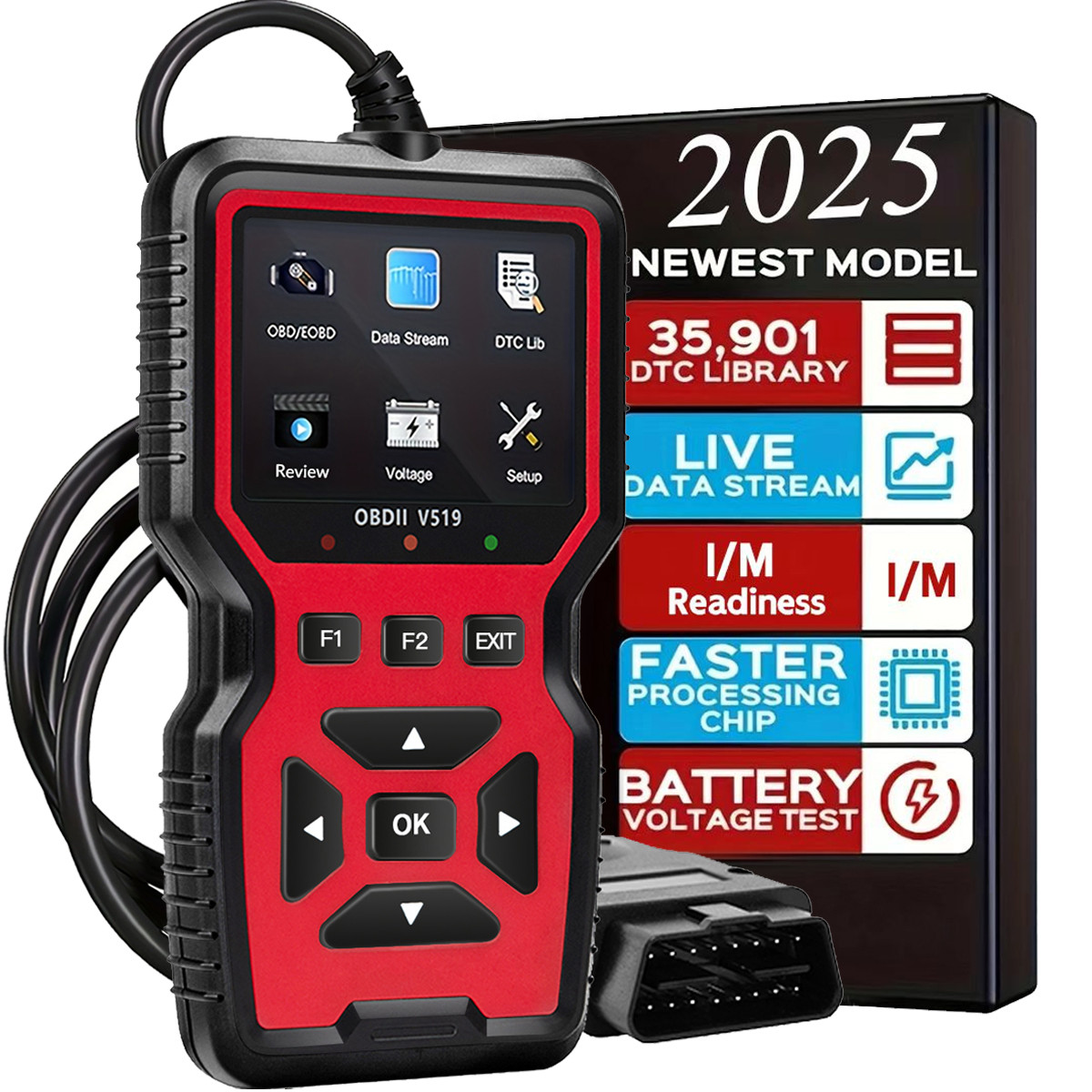 Scanner OBD2 V519, elimina códigos de falha, portátil, robusto, feito com componentes de alta qualidade, equipamento