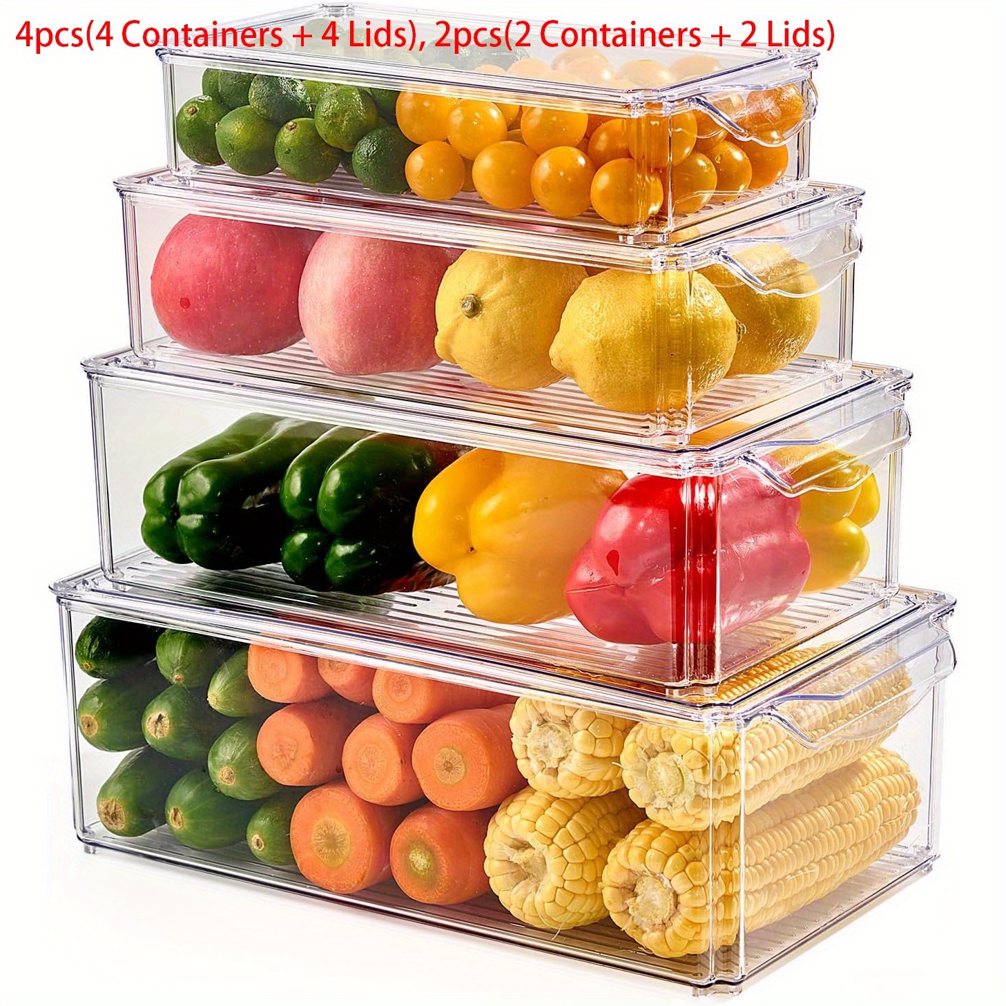 THELiFE 2/4pcs Organizadores De Armazenamento De Alimentos Para Geladeira Empilháveis Com Tampa , Recipiente freezer , O