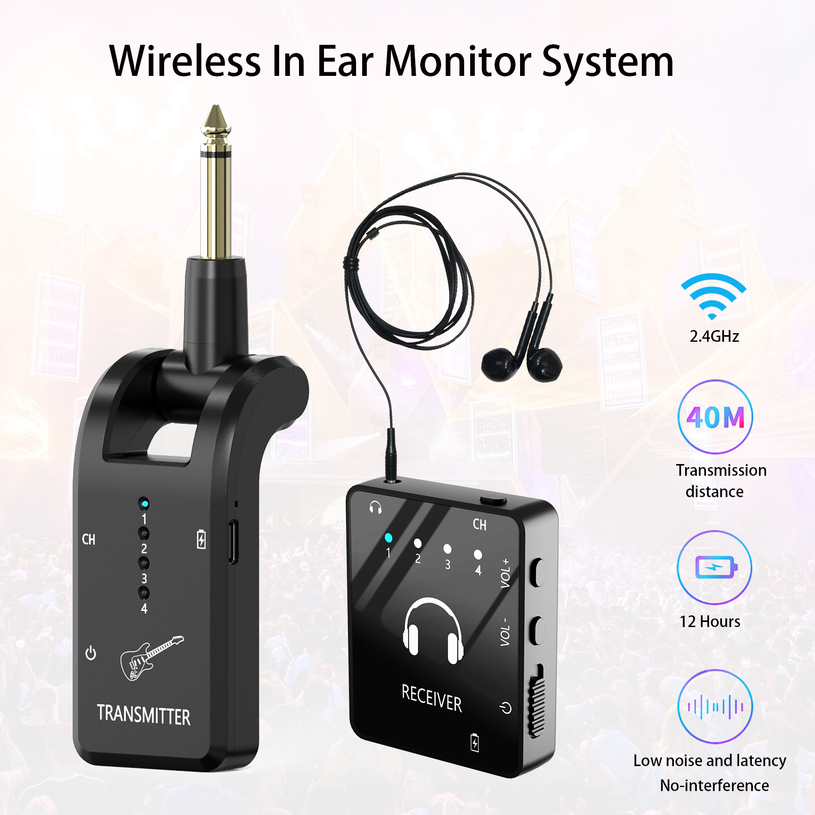 Transmissor IEM Sem Fio De 2.4 Ghz E Receptor De Lapela Plug & Play Para Músicos Live 4/4 Violino Bow Shark Capo Ukulele