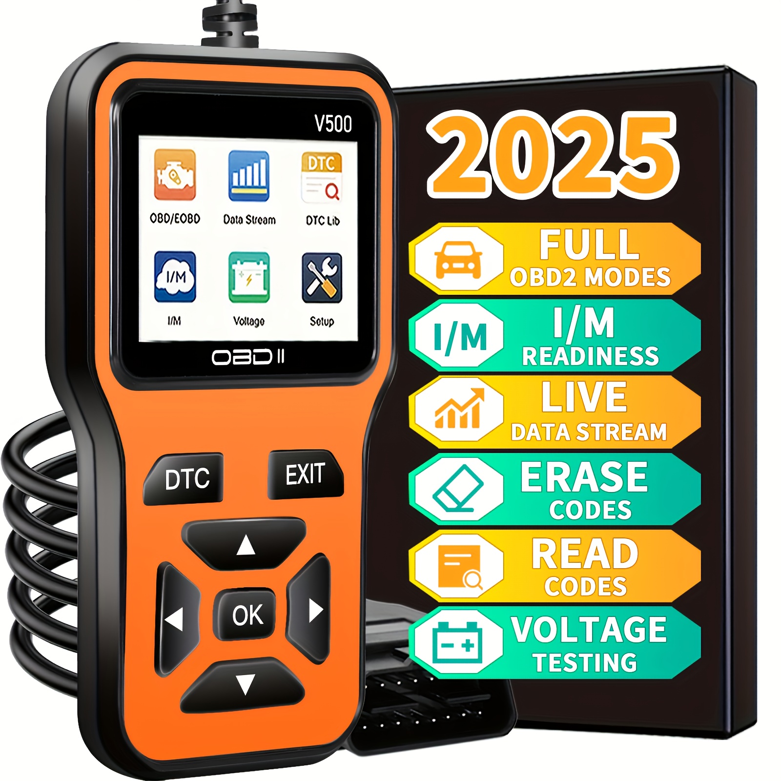  Scanner Automotivo OBD2 V500, Leitor de Códigos de Falha do Motor, Testador de Tensão do Veículo na Cor Laranja