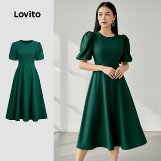 Lovito Refine Vestido Feminino Elegante Verde Escuro Primavera Verão L155AD1722 em Oferta na Shopee