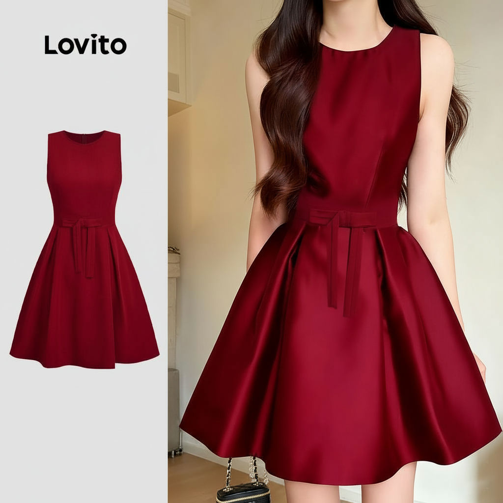 Lovito Vestido Sofisticado com Laço para Primavera e Verão, Modelo Claret Feminino, Ref. L157LD350 em Oferta na Shopee
