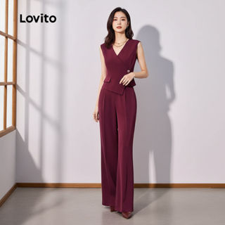 Lovito Refine Calças Femininas Burgundy Botão Primavera Verão para Mulheres L165ED1008 em Oferta na Shopee