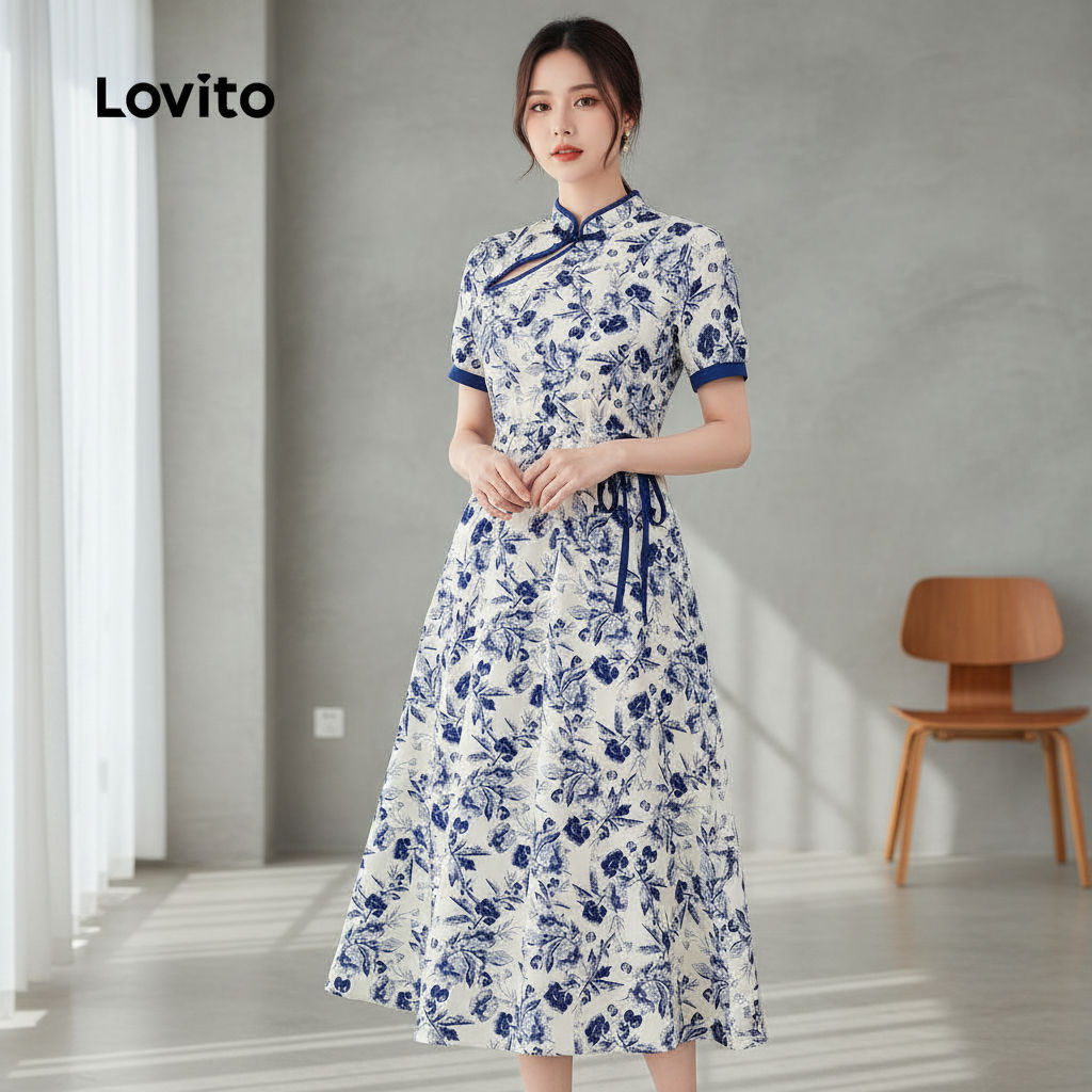 Lovito Refine Vestido Feminino Estampa Floral Novo Estilo Chinês Primavera/Verão L165ED190 em Oferta na Shopee
