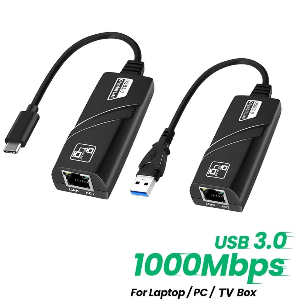 Adaptador USB Tipo C para RJ45 Ethernet Gigabit 1000Mbps Conversor de LAN com fio para Windows MAC PC Laptop
