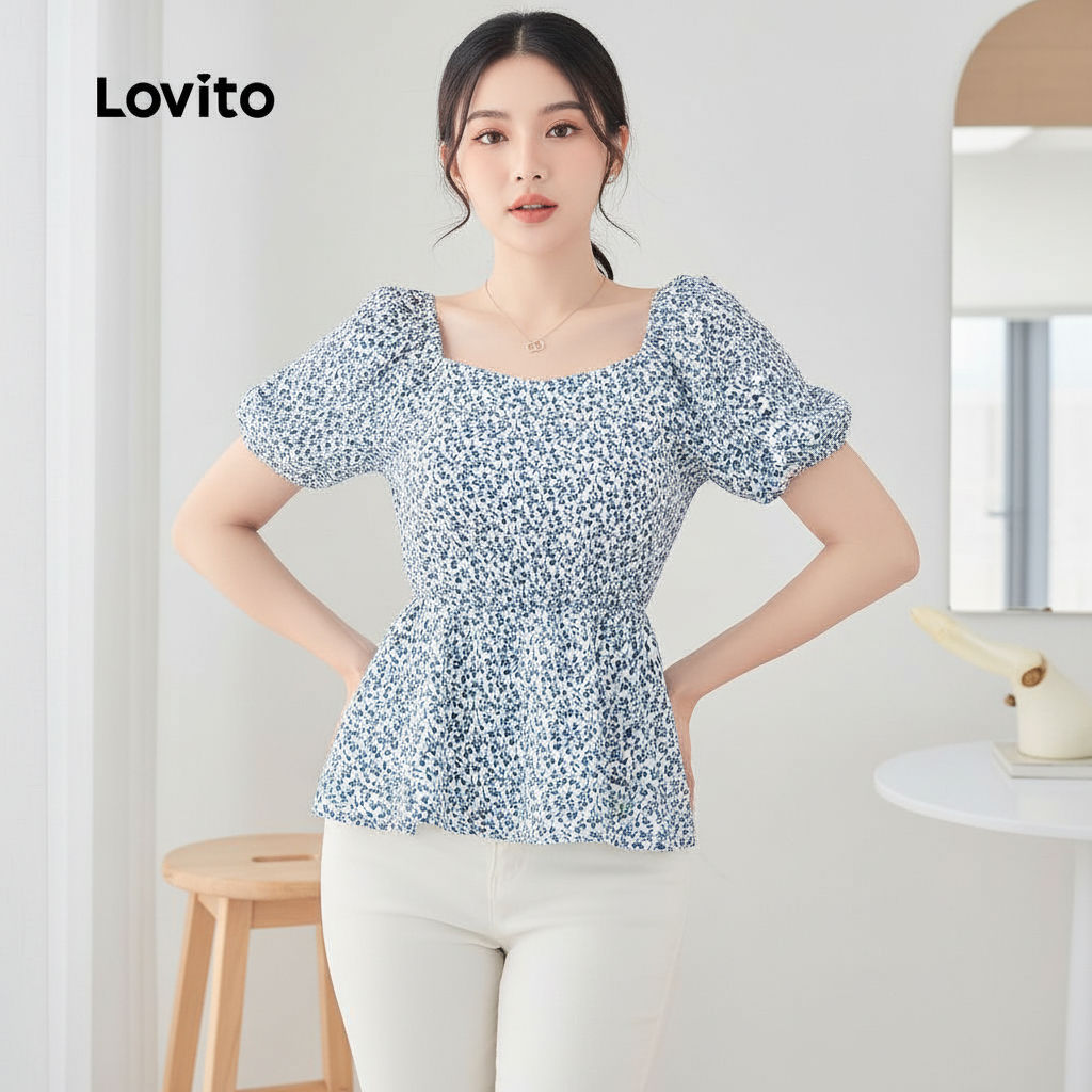 Lovito Blusa Casual Feminina Estampa Floral Plissada L129AD1432