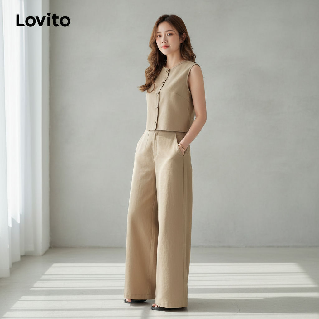 Lovito Conjunto Elegante Casual Blusa E Calça Feminina Primavera/verão LBL29191 em Oferta na Shopee