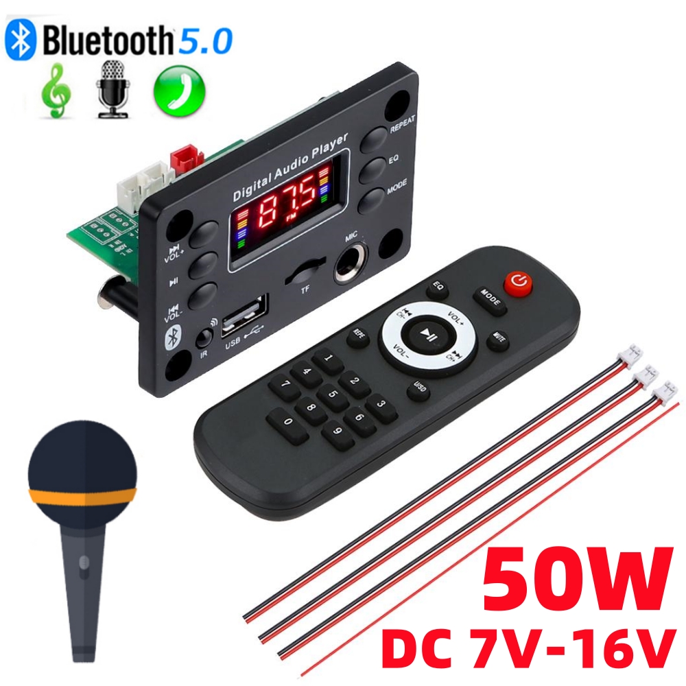 2x25W 50W Amplificador Bluetooth MP3 Decodificador Placa 12V Handsfree Carro Rádio FM DIY Módulo De Áudio Pro
