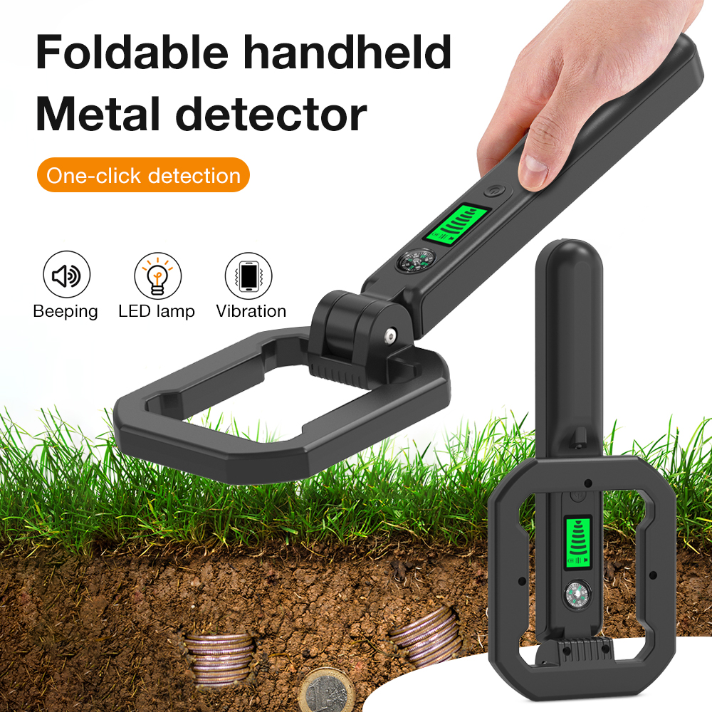 Uma Peça 360 ° Detector De Metais Portátil Dobrável , 180 Scanner De Metal Giratório Com Bússola Lanterna LED 3 Modos De