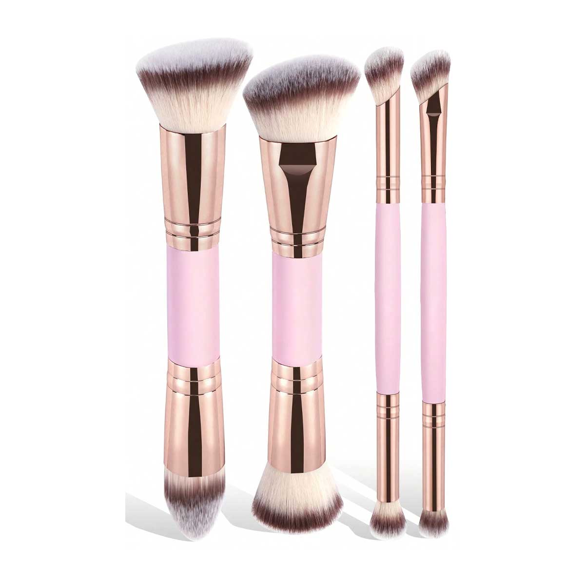 Conjunto De Pincéis De Maquiagem Facial Profissional , 4 Peças , Inclui Pó Para Blush E Base Macia De Ponta Dupla 2 Em 1