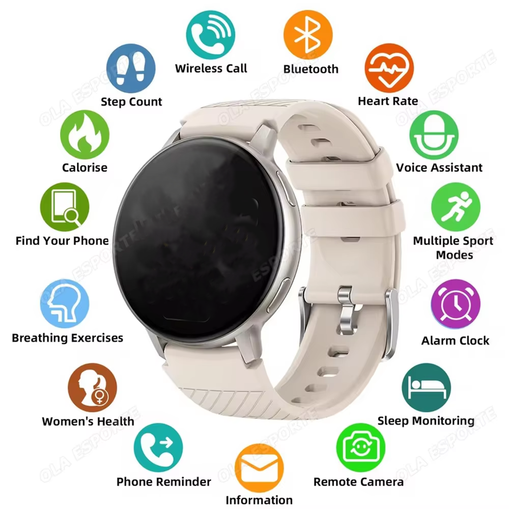 Para Homens Mulheres Relógio Inteligente com Tela AMOLED, Chamada Bluetooth, Assistente de Voz, Monitoramento de