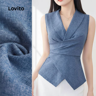 Lovito Blusa Assimétrica Plissada Azul Feminina Casual Primavera Verão L135ED203 em Oferta na Shopee