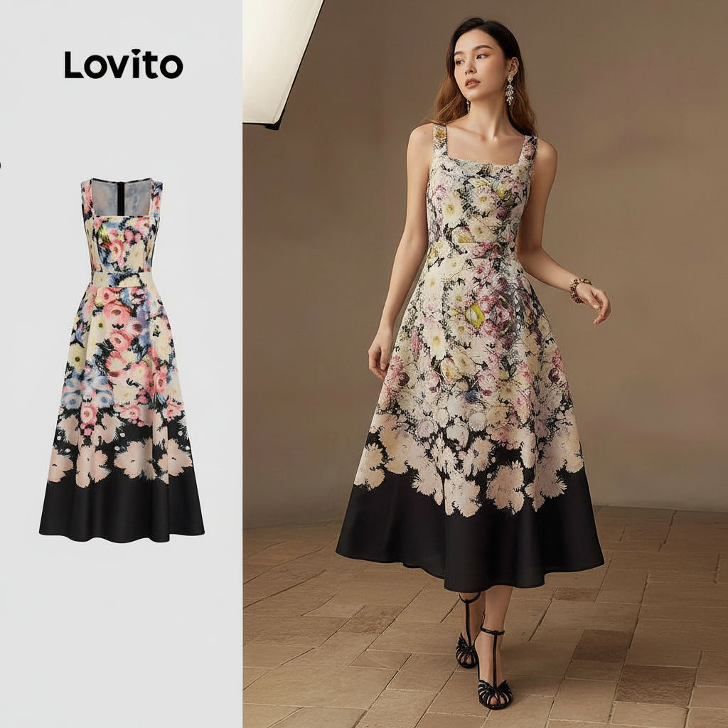 Lovito Vestido Sofisticado com Zíper Primavera/Verão para Mulheres L164LD195